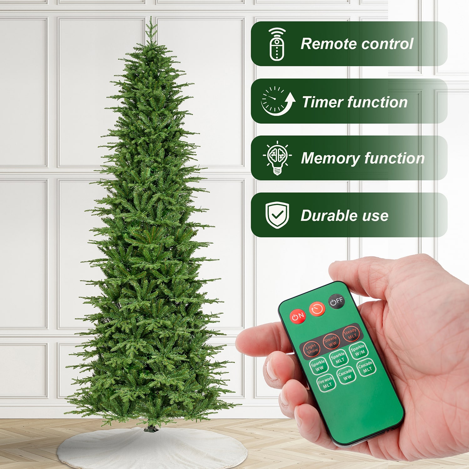 Glitzhome Green Slim Artificial 11 Foot Pre-Lit Multi-Function Lights Fir Christmas Tree