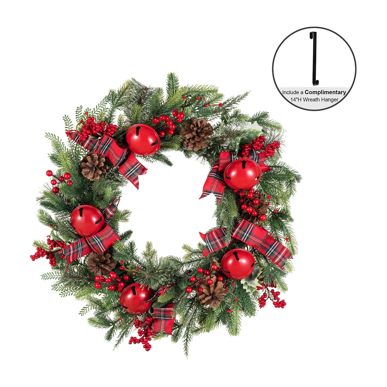 Glitzhome 26" Bell Pinecone Berry Bow Wreath