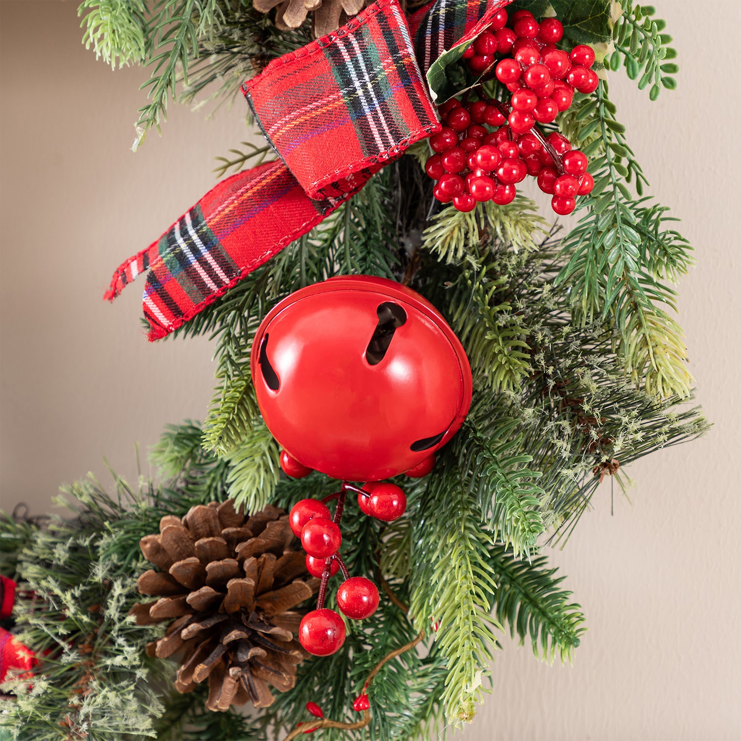 Glitzhome 26" Bell Pinecone Berry Bow Wreath