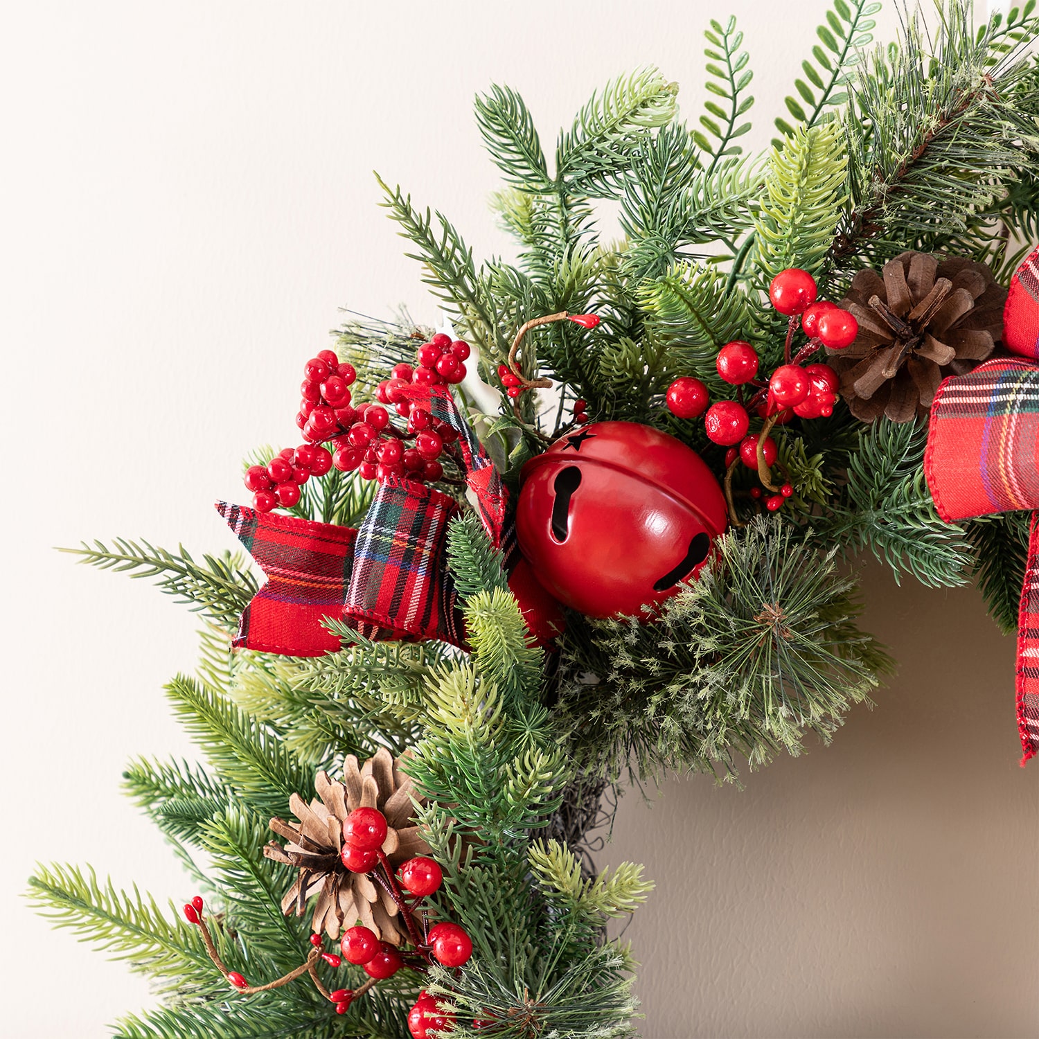 Glitzhome 26" Bell Pinecone Berry Bow Wreath