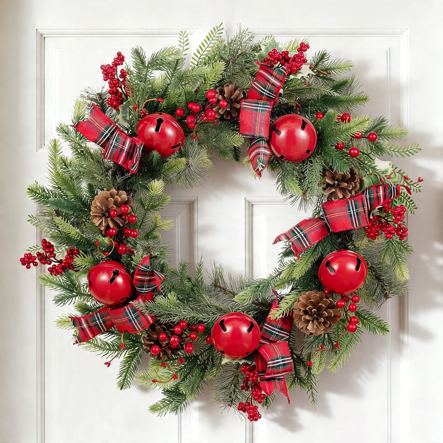 Glitzhome 26" Bell Pinecone Berry Bow Wreath
