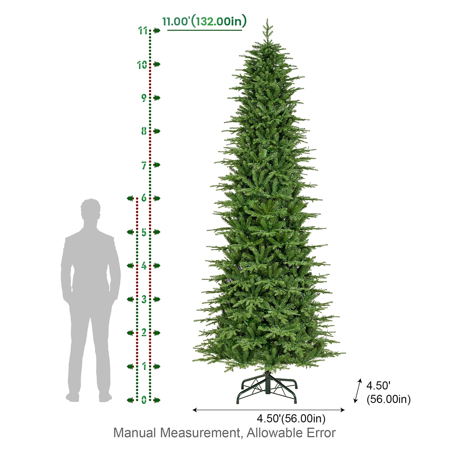 Glitzhome Green Slim Artificial 11 Foot Pre-Lit Multi-Function Lights Fir Christmas Tree