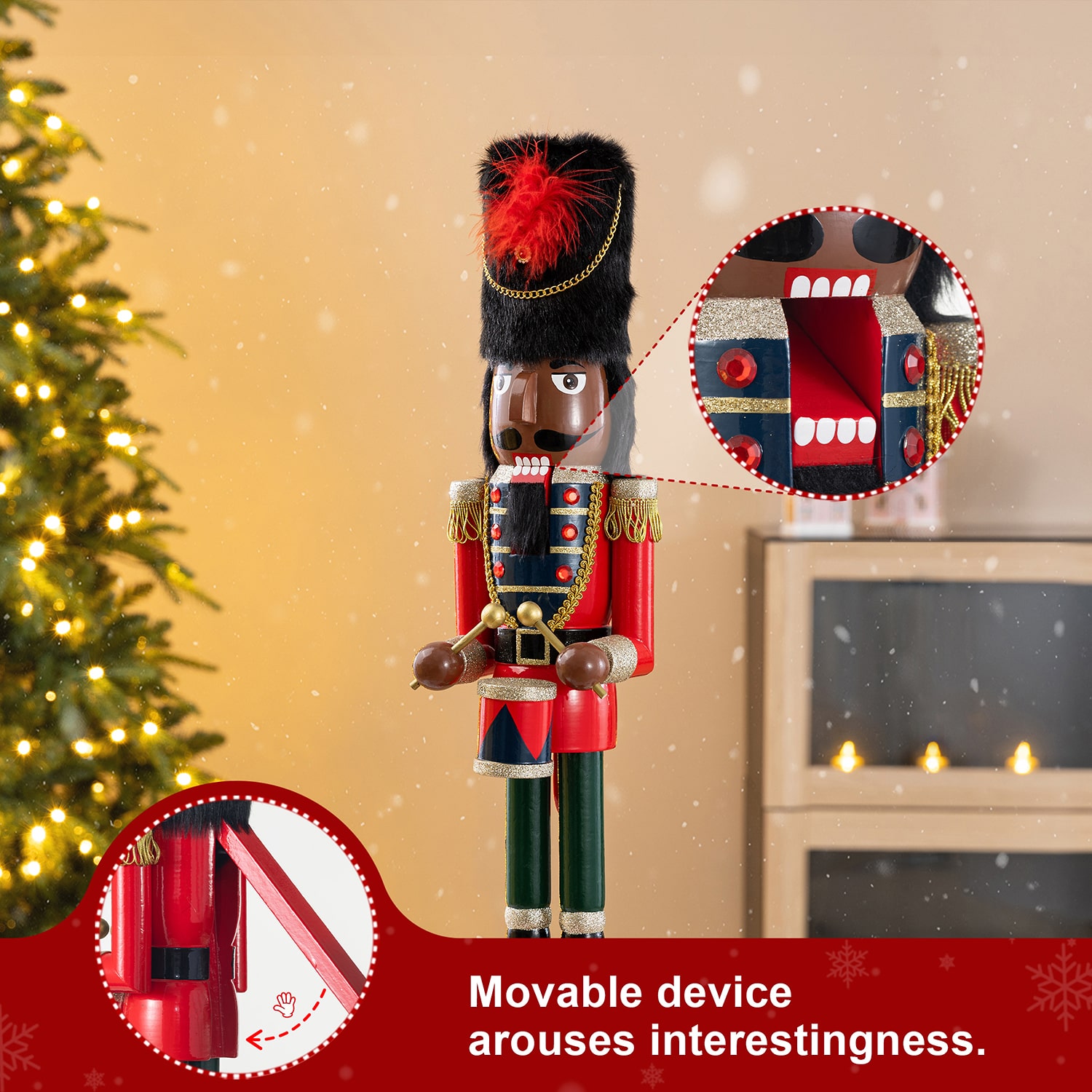Glitzhome Wooden African Soldier Christmas Nutcracker