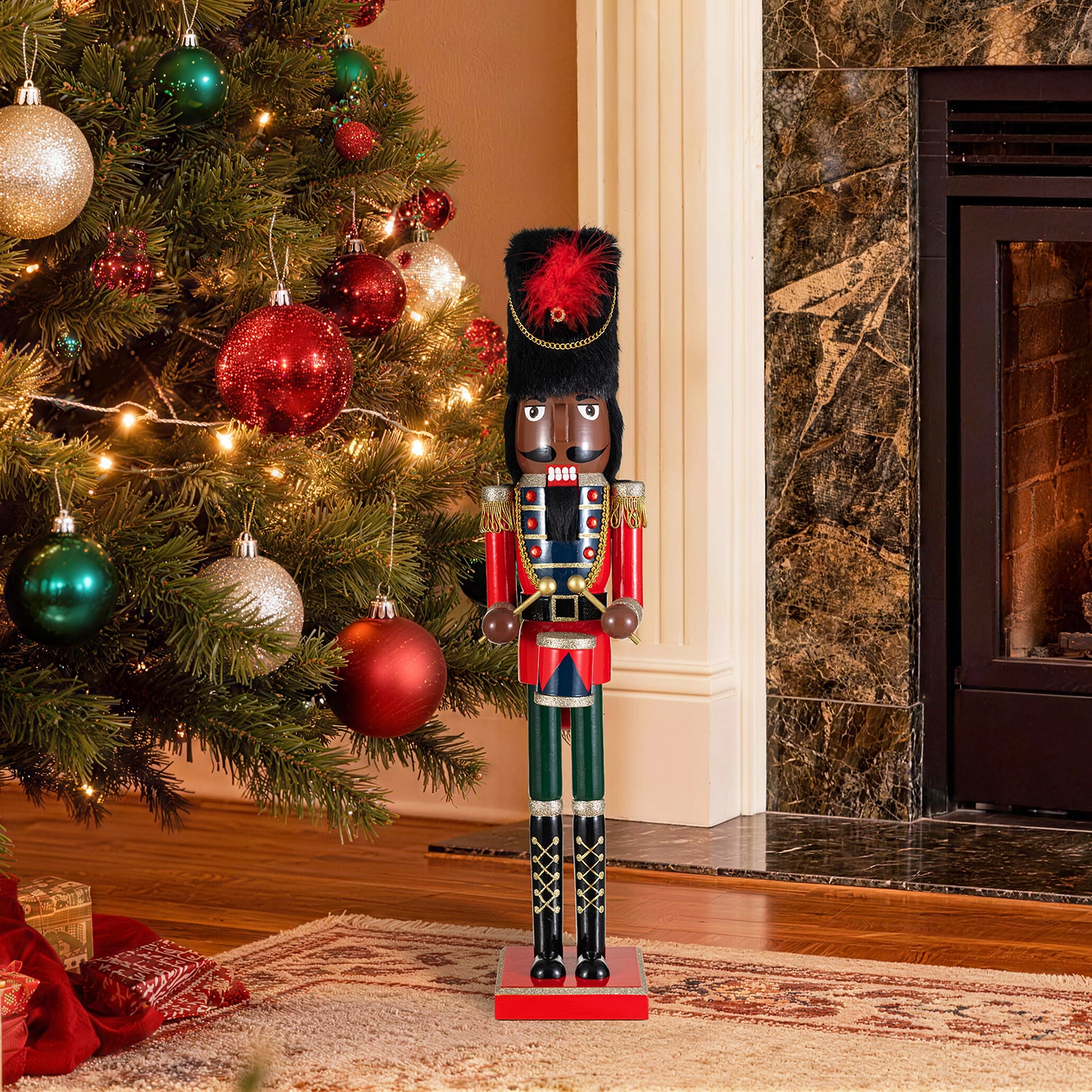 Glitzhome Wooden African Soldier Christmas Nutcracker