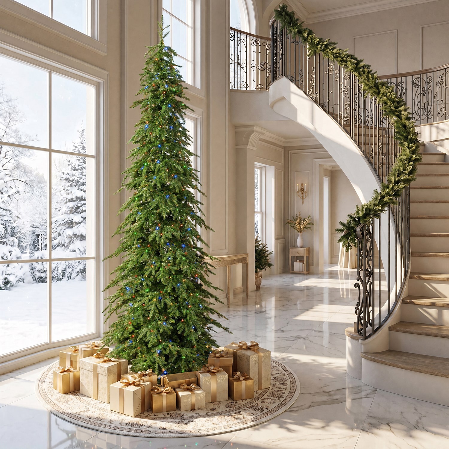 Glitzhome Pencil Artificial Foot Pre-Lit Multi-Function Lights Spruce Christmas Tree