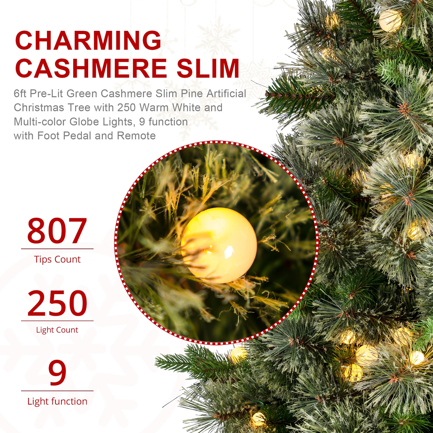 Glitzhome Slim Artificial 6 Foot Pre-Lit Multi-Function Lights Pine Christmas Tree