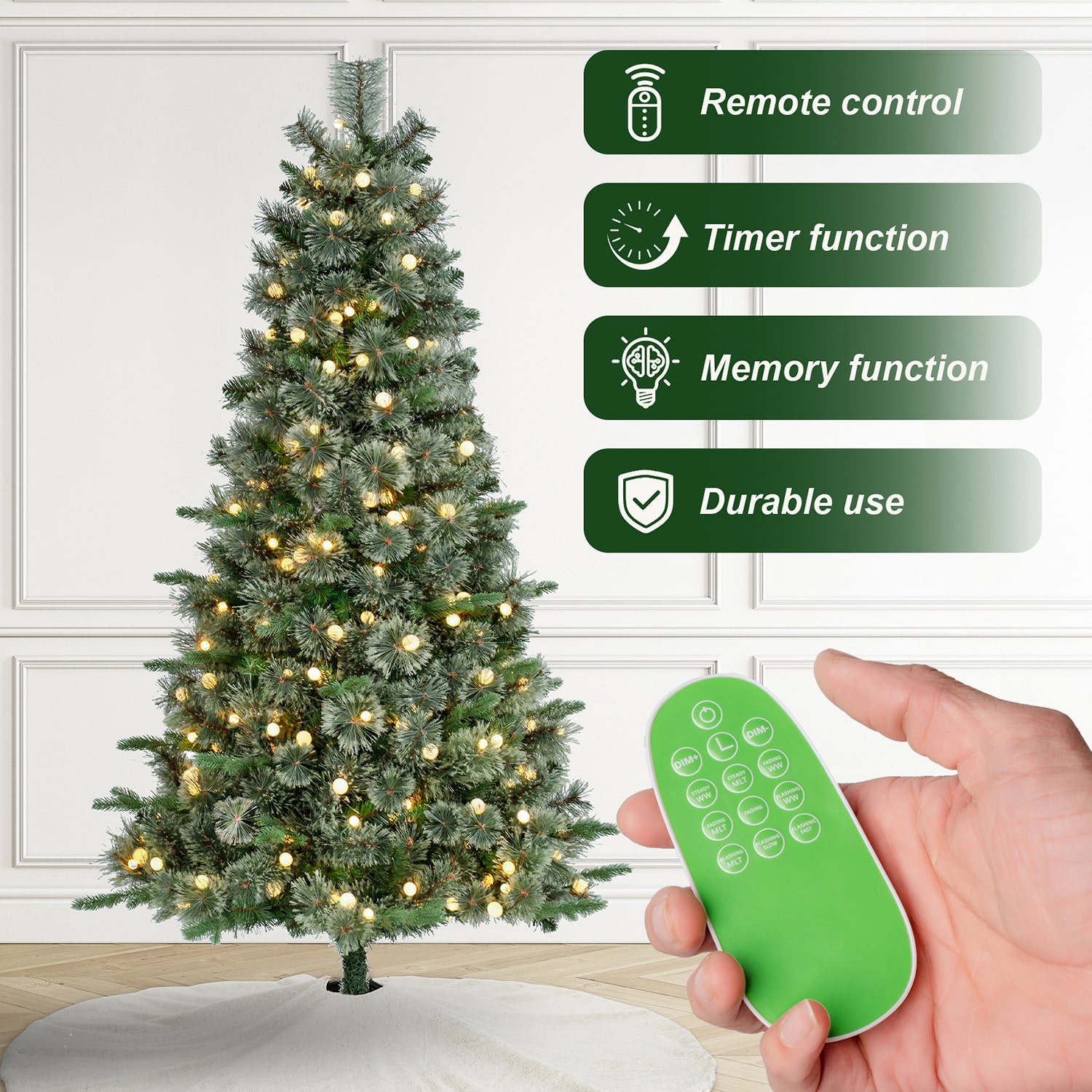 Glitzhome Slim Artificial 6 Foot Pre-Lit Multi-Function Lights Pine Christmas Tree