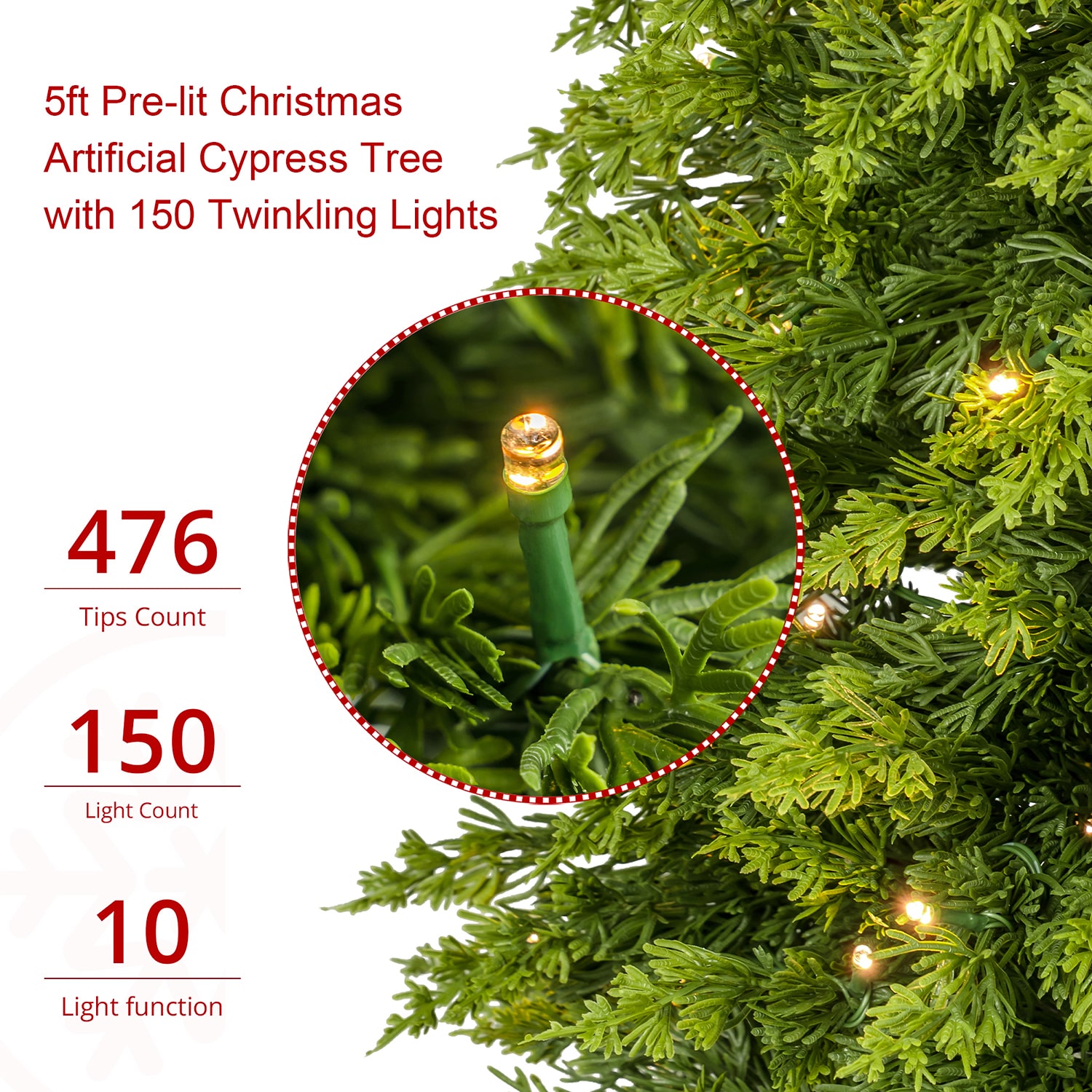 Glitzhome Artificial Cypress Foot Pre-Lit Multi-Function Lights Christmas Tree