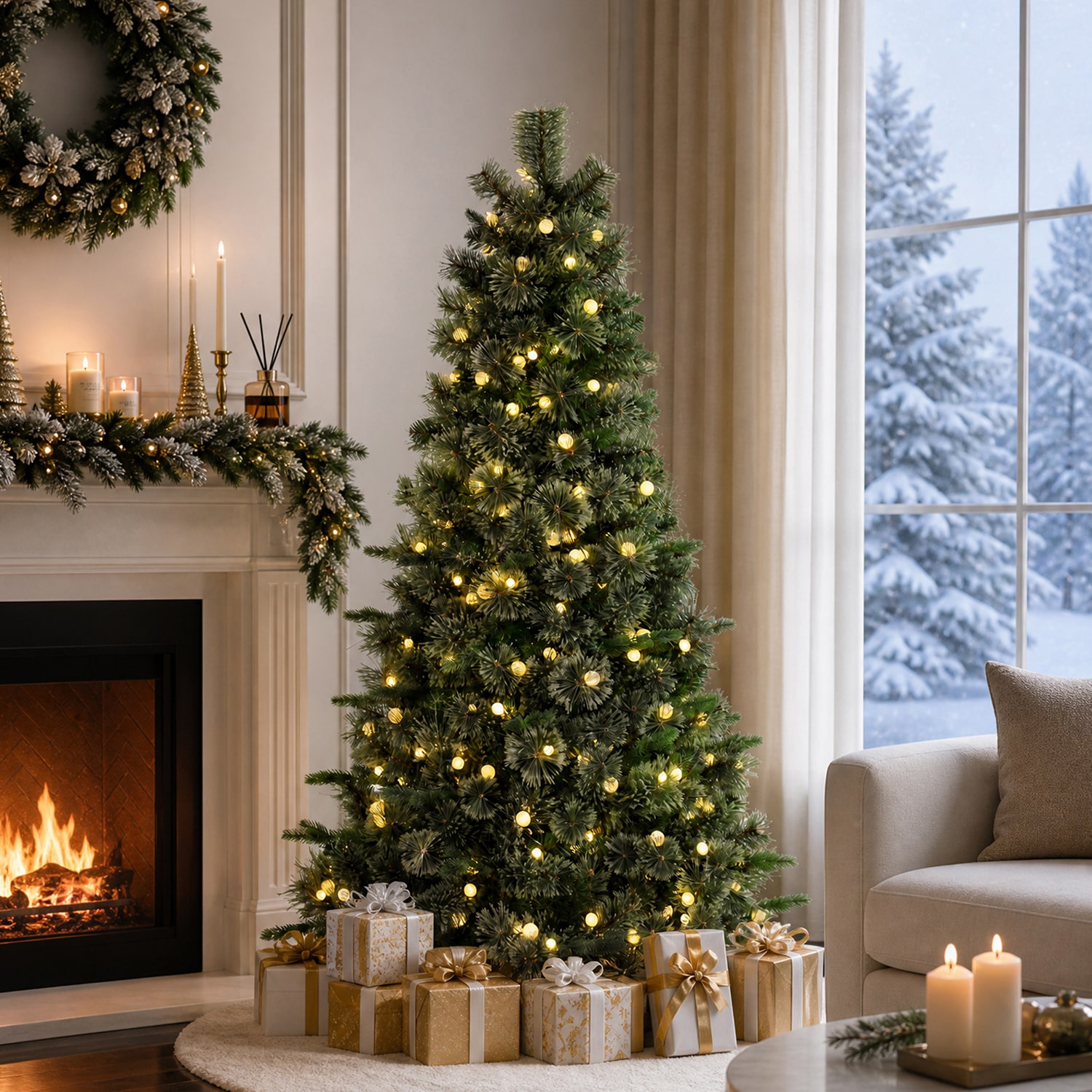 Glitzhome Slim Artificial 6 Foot Pre-Lit Multi-Function Lights Pine Christmas Tree