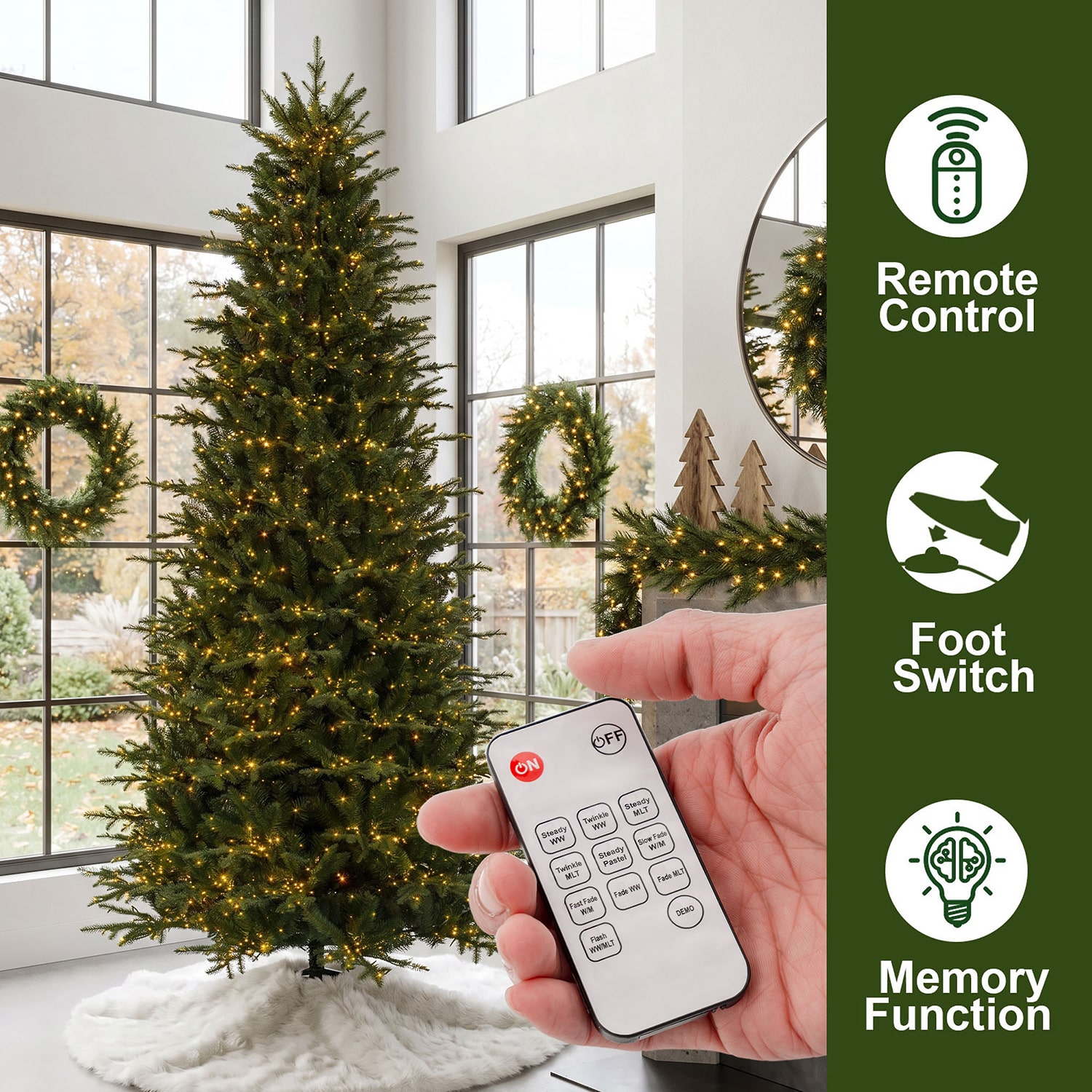 Glitzhome Full Fir Memory 9 Foot Pre-Lit Multi-Function Lights Fir Christmas Tree