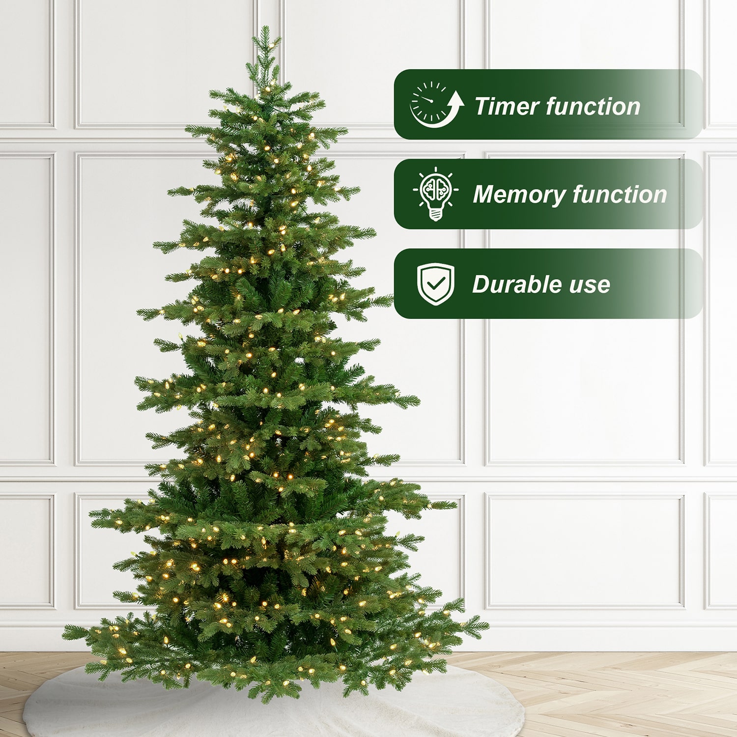 Glitzhome 8ft Pre-Lit Artificial 7 1/2 Foot Pre-Lit Multi-Function Lights Fir Christmas Tree
