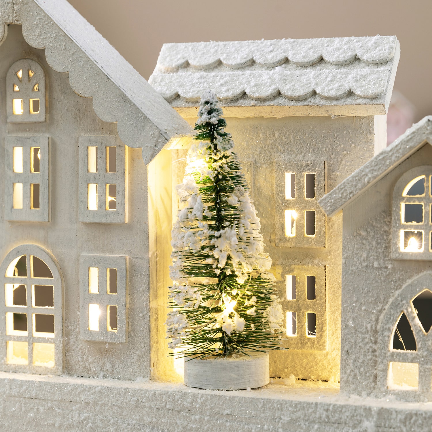 Glitzhome Wooden Snowed Villages Christmas Tabletop Decor