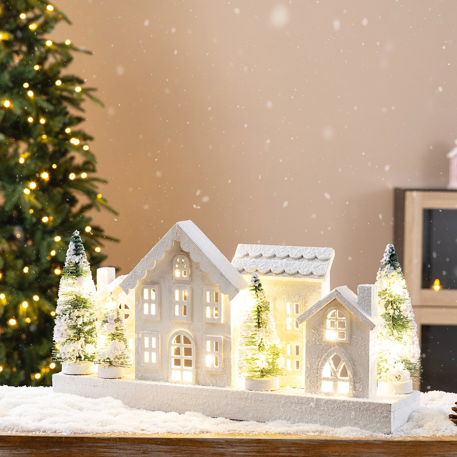 Glitzhome Wooden Snowed Villages Christmas Tabletop Decor
