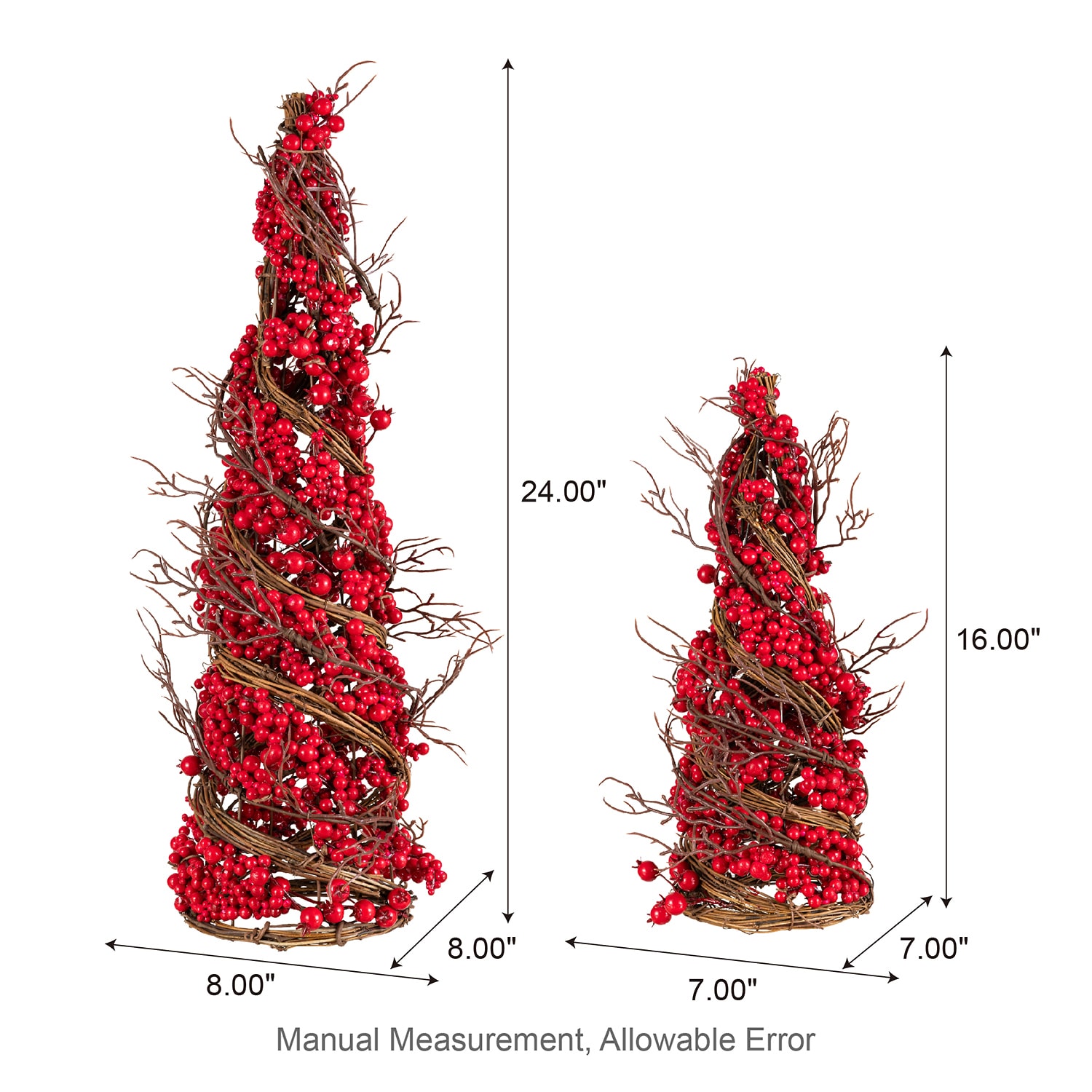 Glitzhome Red Berry Rattan Table Christmas Tree