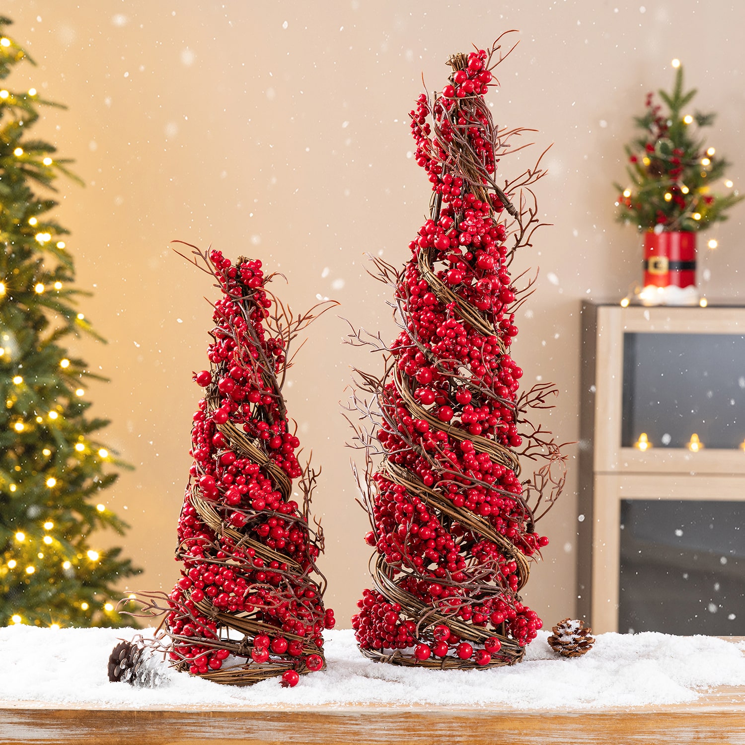 Glitzhome Red Berry Rattan Table Christmas Tree