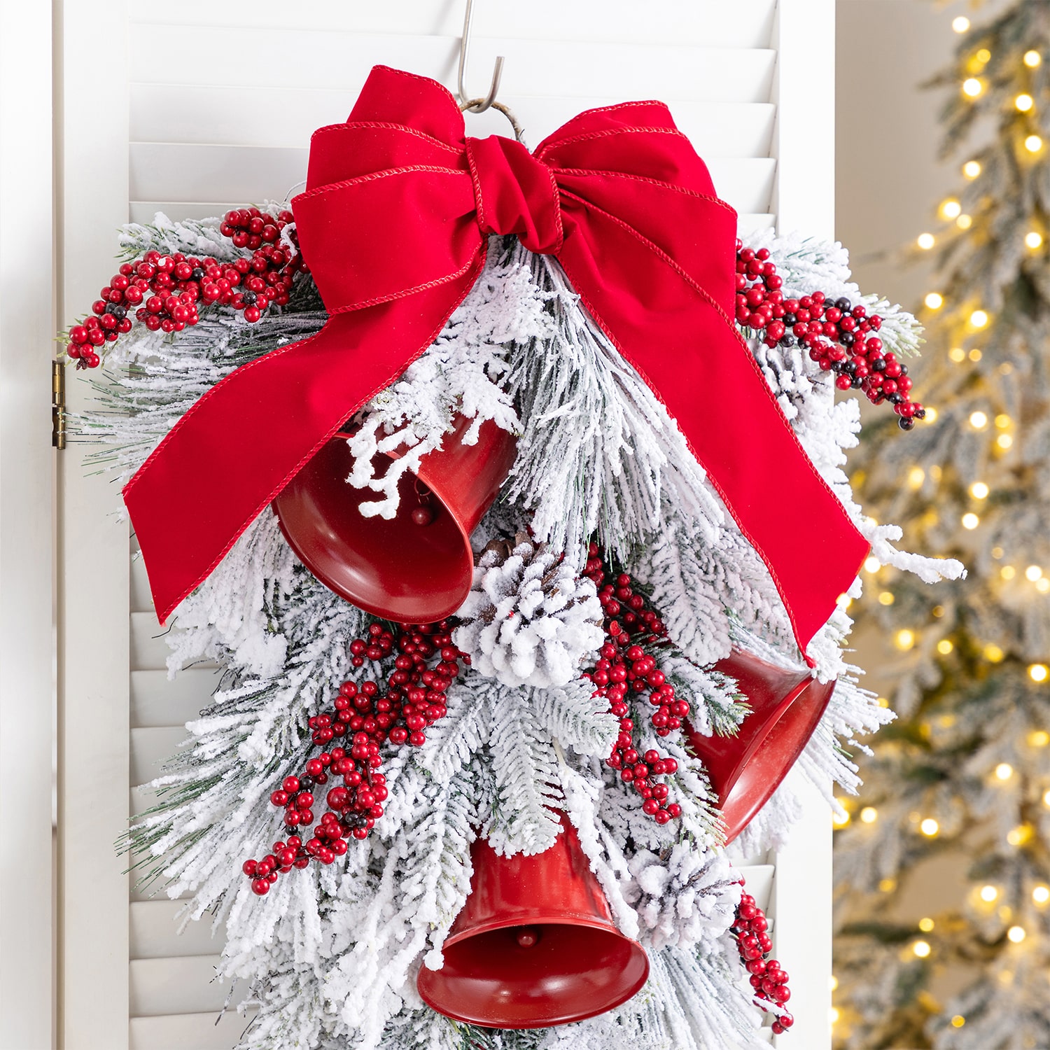 Glitzhome 30" Red Bell &  Berry Bow Floral Arrangement