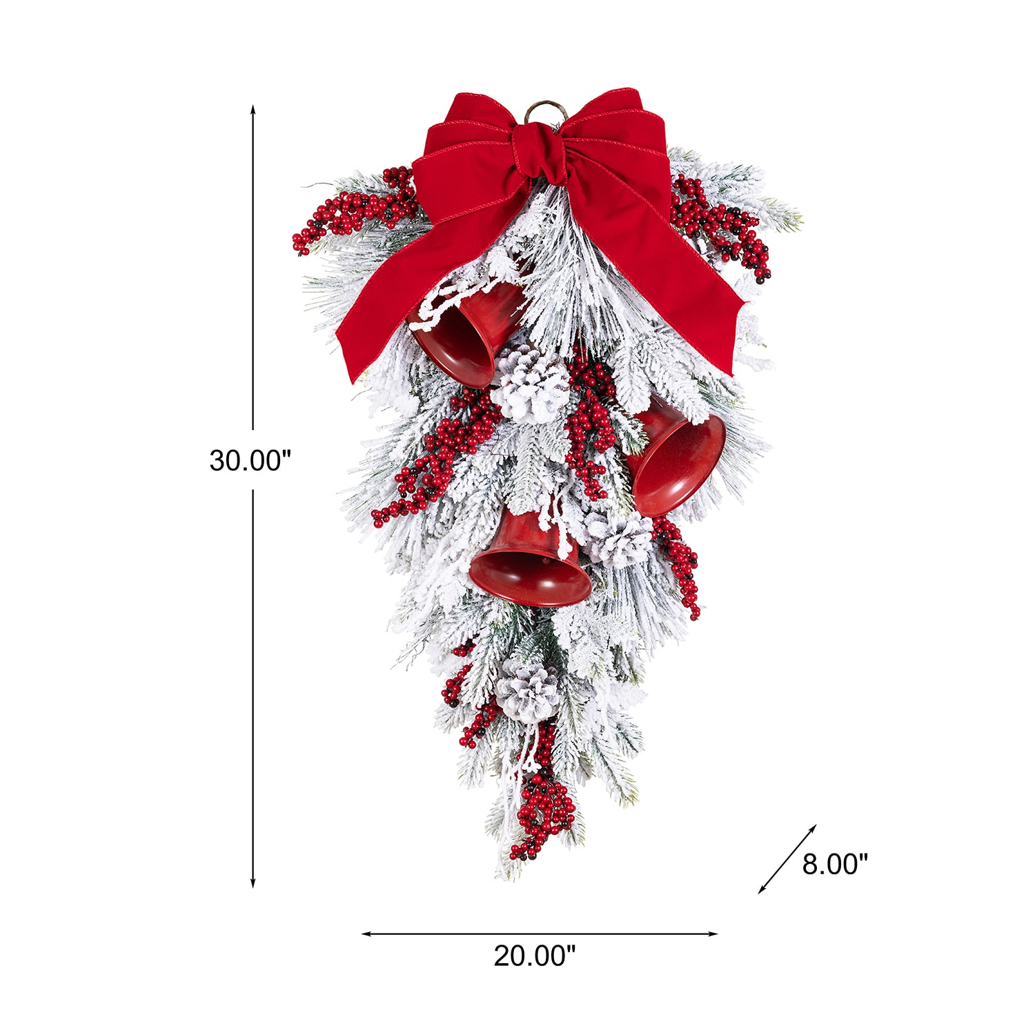 Glitzhome 30" Red Bell &  Berry Bow Floral Arrangement