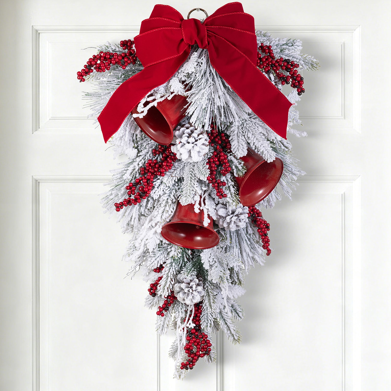Glitzhome 30" Red Bell &  Berry Bow Floral Arrangement