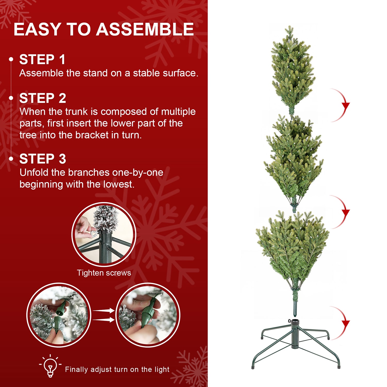 Glitzhome 8ft Pre-Lit Artificial 7 1/2 Foot Pre-Lit Multi-Function Lights Fir Christmas Tree