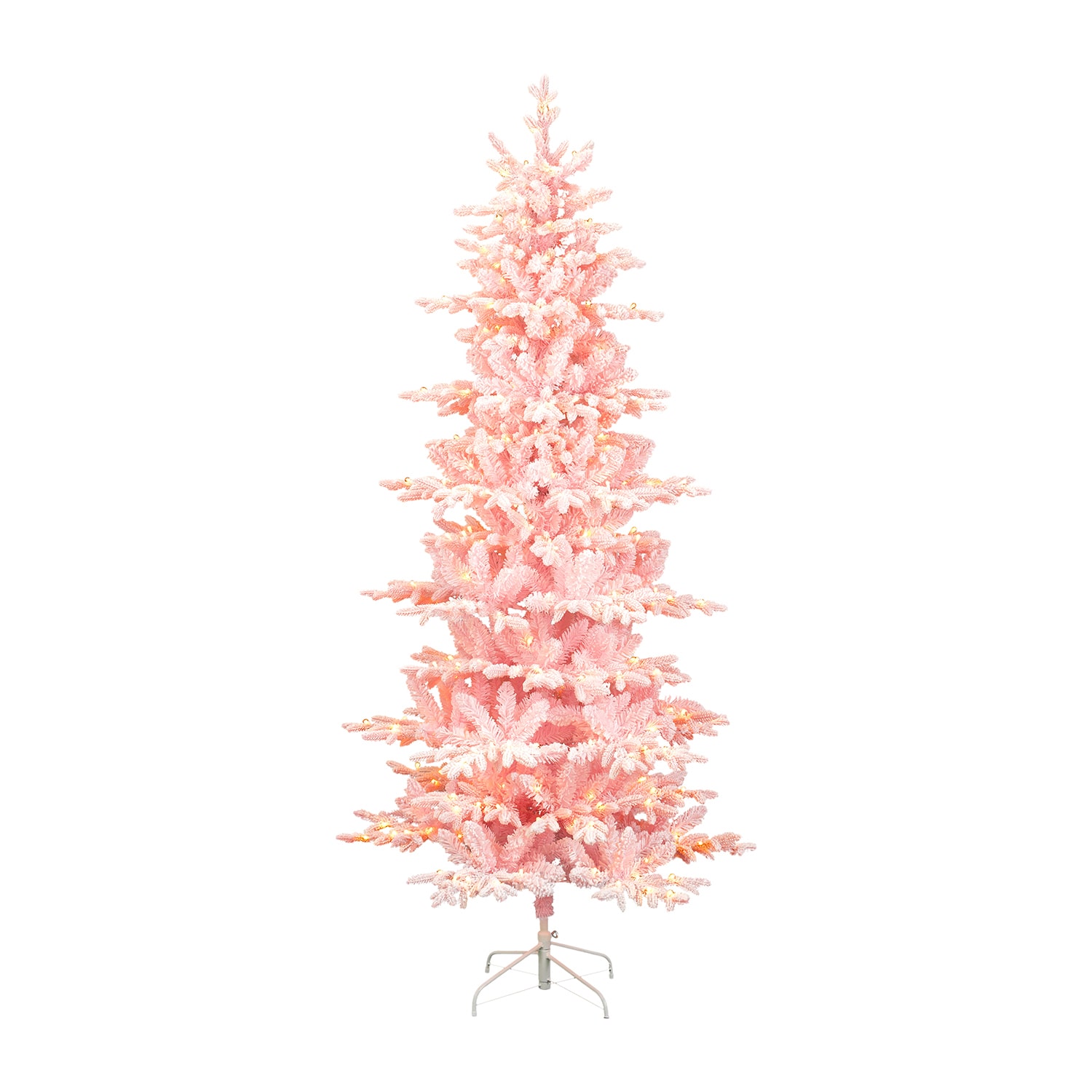 Glitzhome 8ft Pre-Lit Pink Flocked Slim Fir 7 1/2 Foot Pre-Lit Multi-Function Lights Fir Christmas Tree