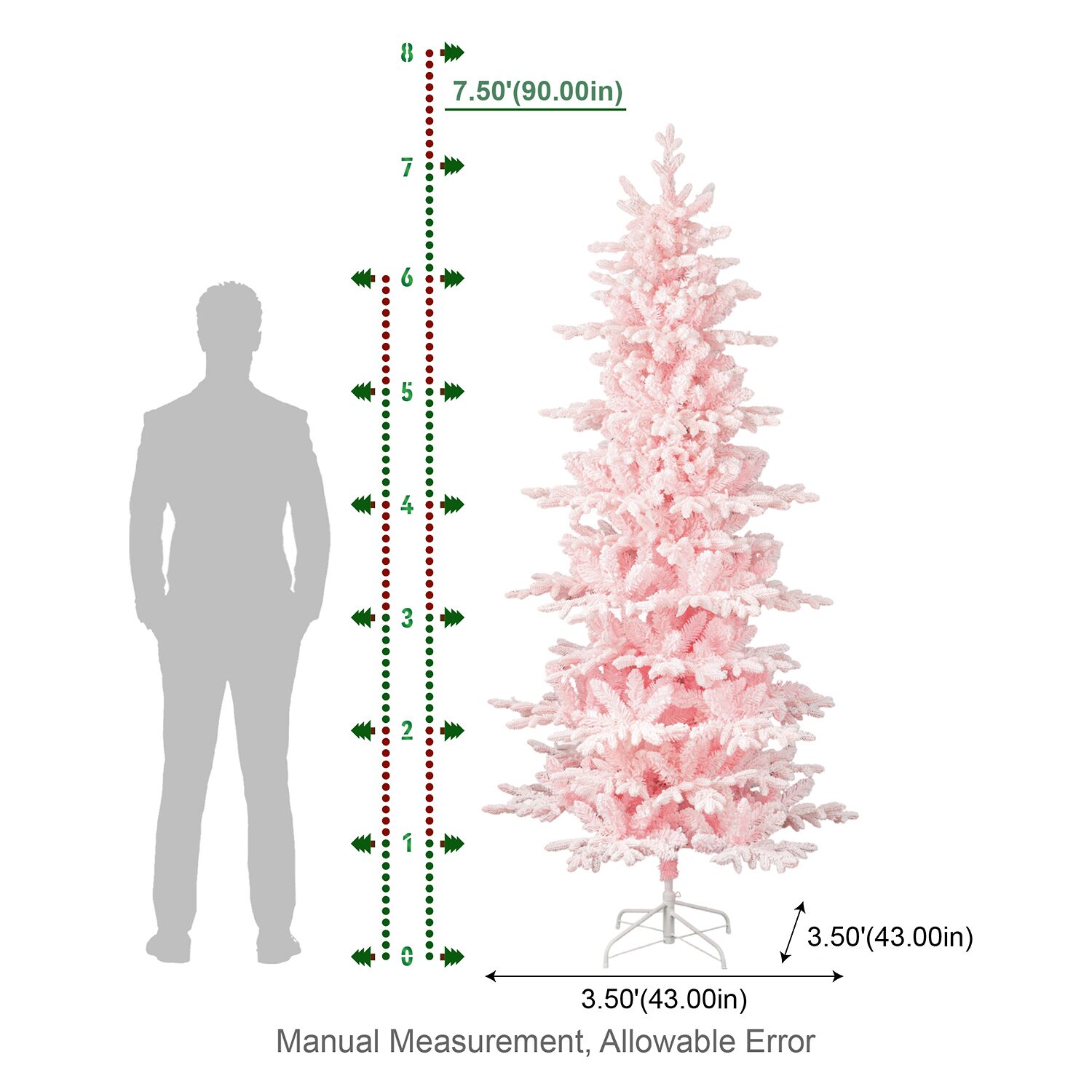 Glitzhome 8ft Pre-Lit Pink Flocked Slim Fir 7 1/2 Foot Pre-Lit Multi-Function Lights Fir Christmas Tree