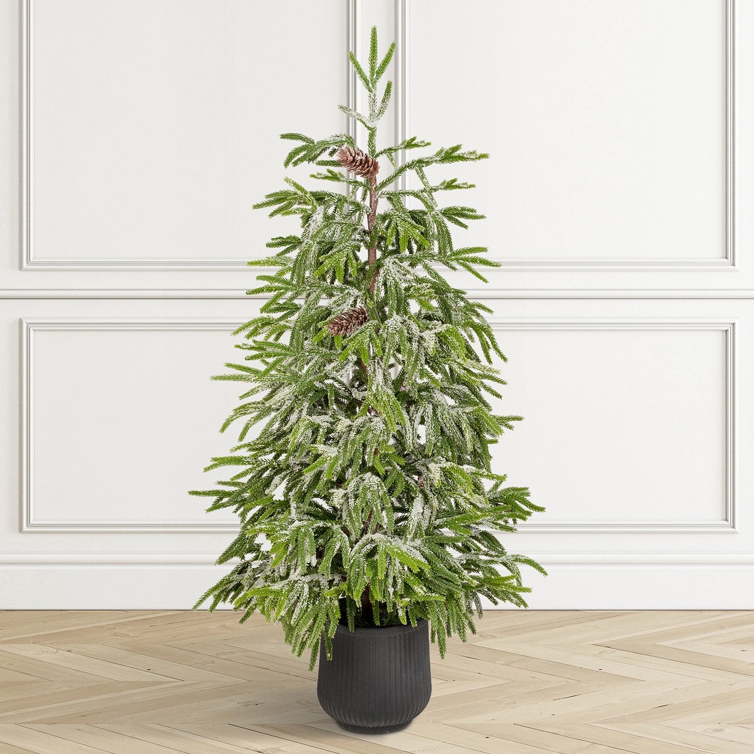 Glitzhome Artificial Frosted Norfolk Porch 4 Foot Potted Pine Christmas Tree