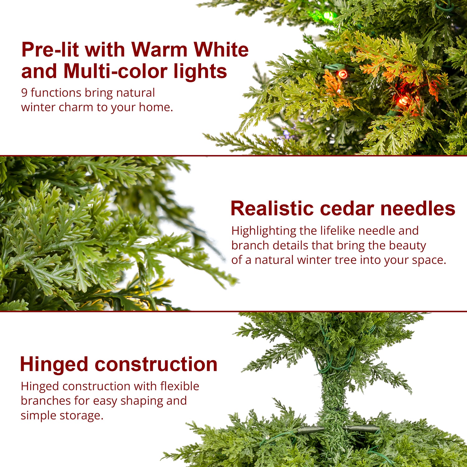 Glitzhome 4ft Artificial Porch Pre-Lit Multi-Function Lights Cedar Christmas Tree