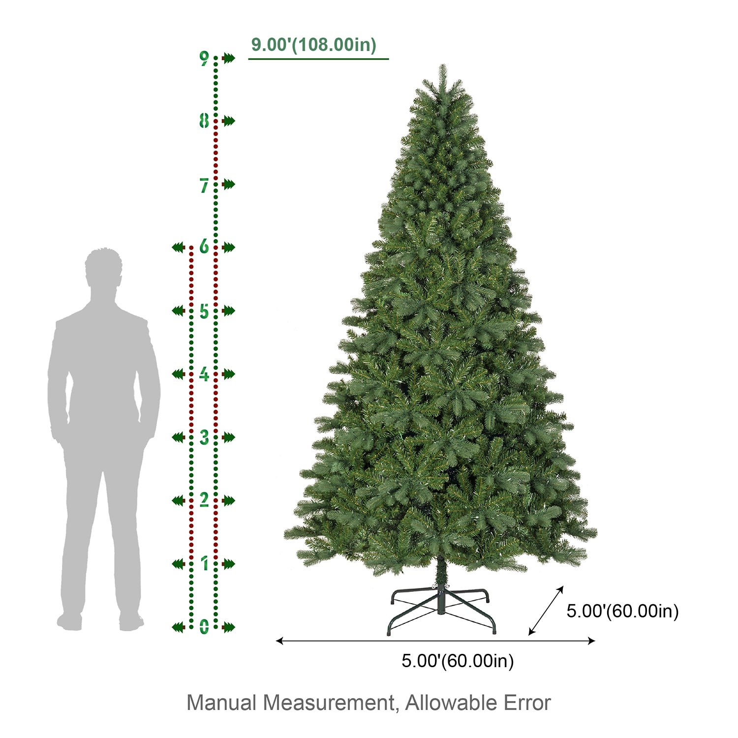 Glitzhome 9ft Pre-Lit Green Full Fir Artificial 9 Foot Pre-Lit Multi-Function Lights Fir Christmas Tree