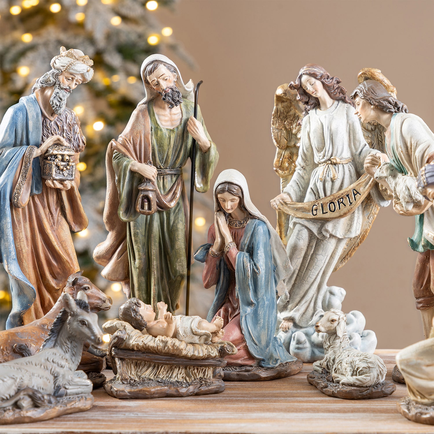 Glitzhome Textured Resin Figurine 11-pc. Nativity Set