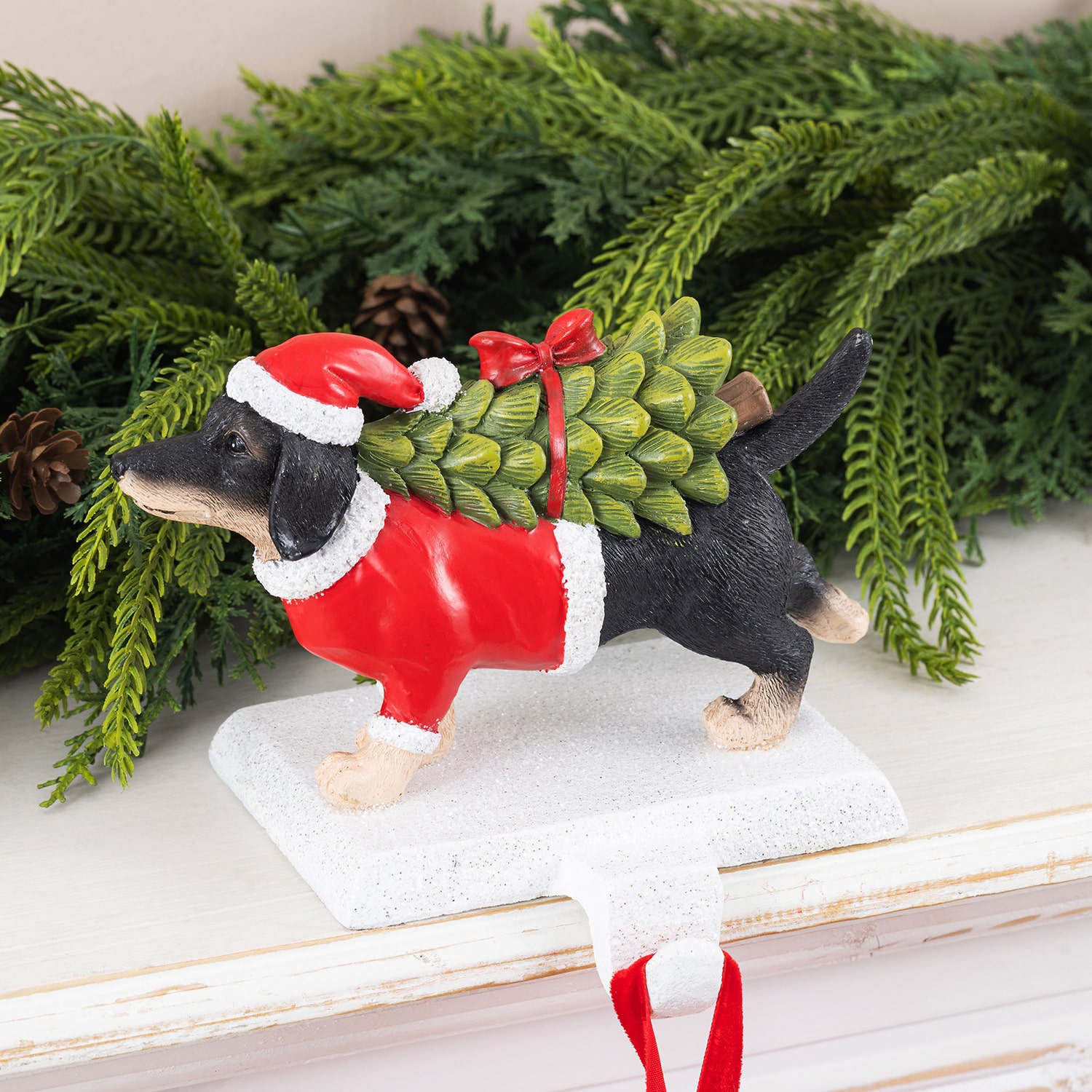 Glitzhome Resin Dachshund 2-pc. Christmas Stocking Holder