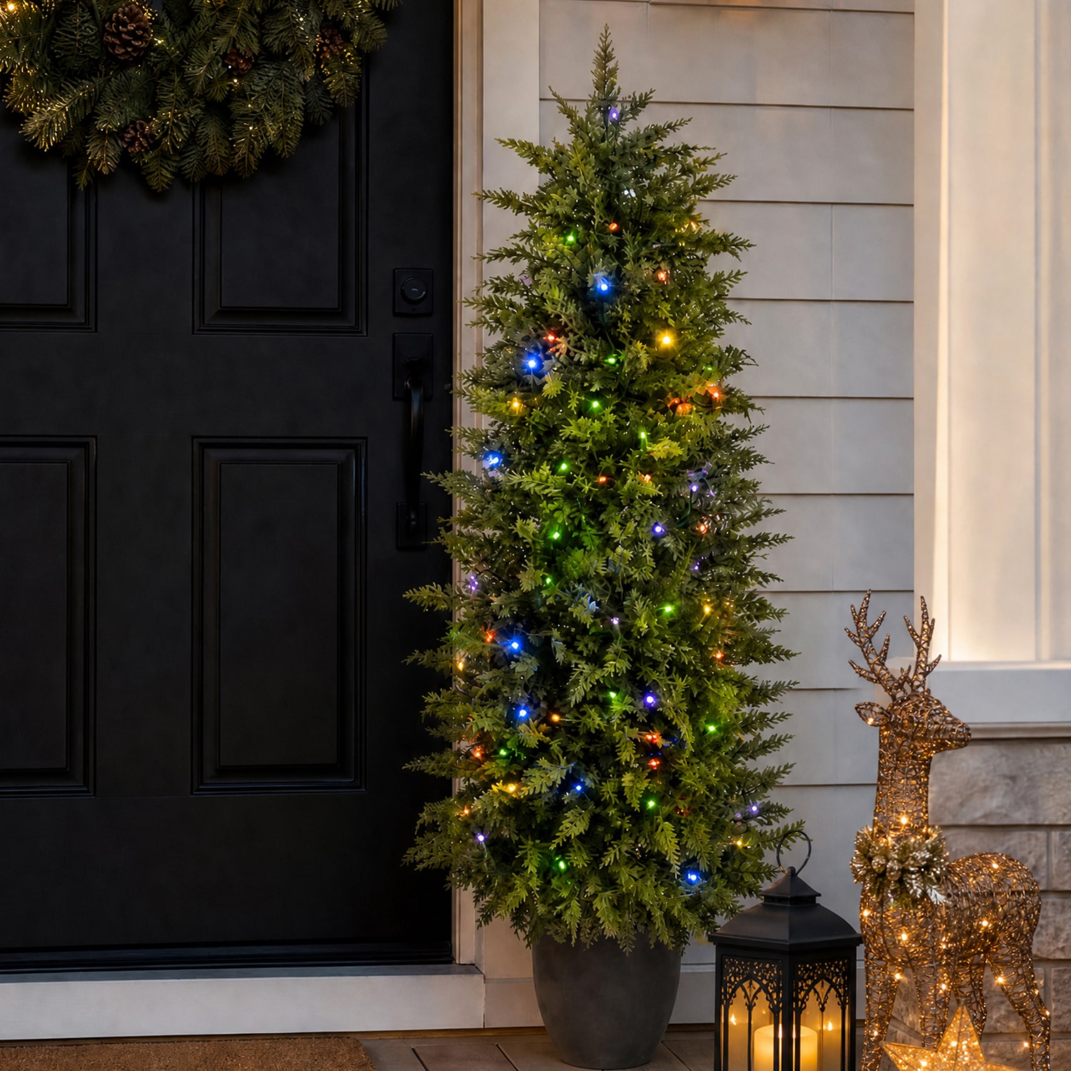 Glitzhome 4ft Artificial Porch Pre-Lit Multi-Function Lights Cedar Christmas Tree