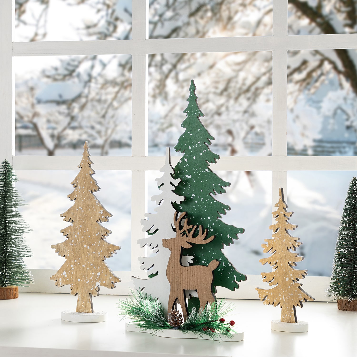 Glitzhome Wooden Reindeern Table Christmas Tree