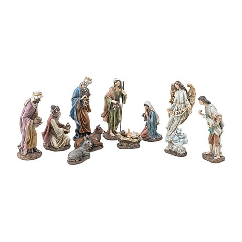 Glitzhome Textured Resin Figurine 11-pc. Nativity Set In Green