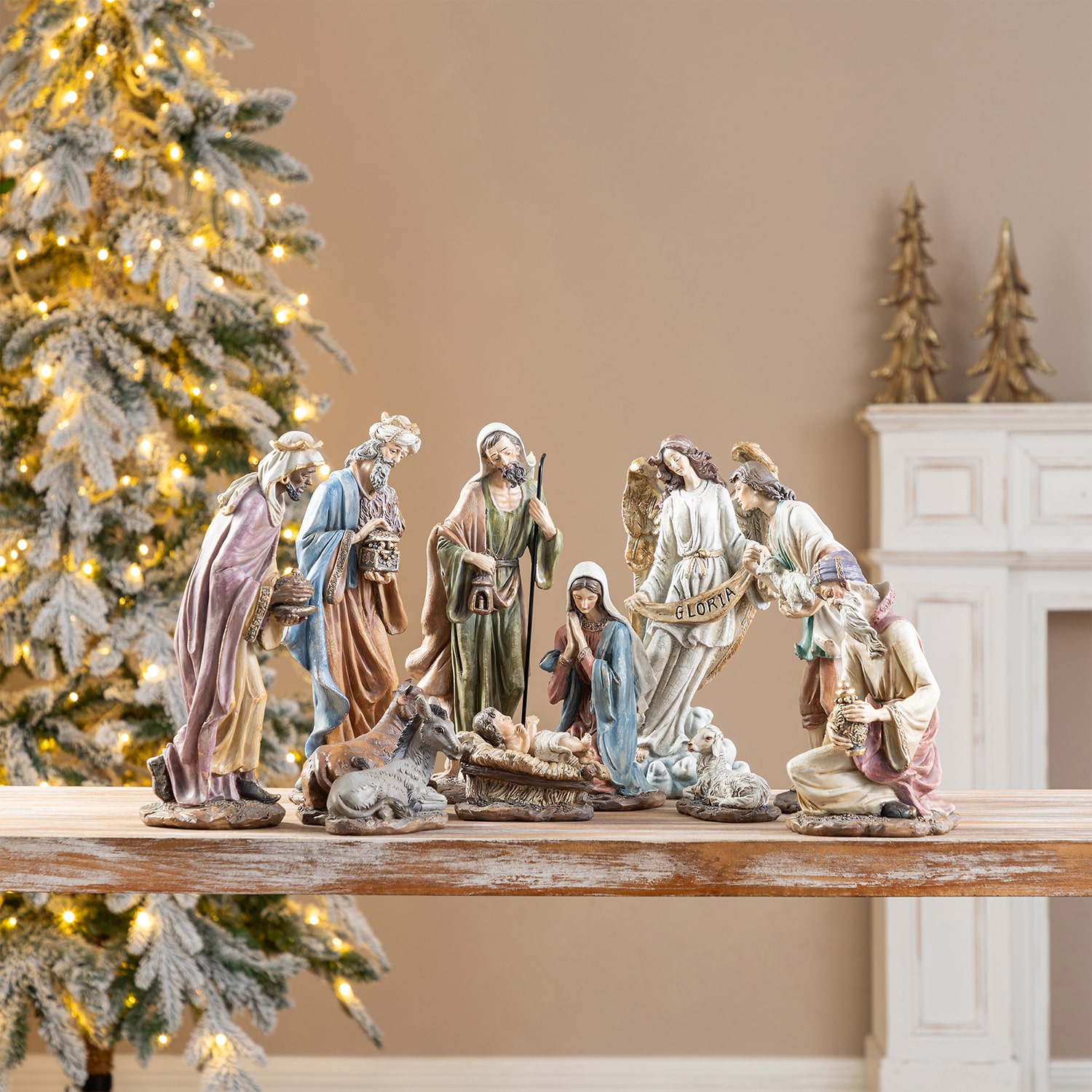 Glitzhome Textured Resin Figurine 11-pc. Nativity Set