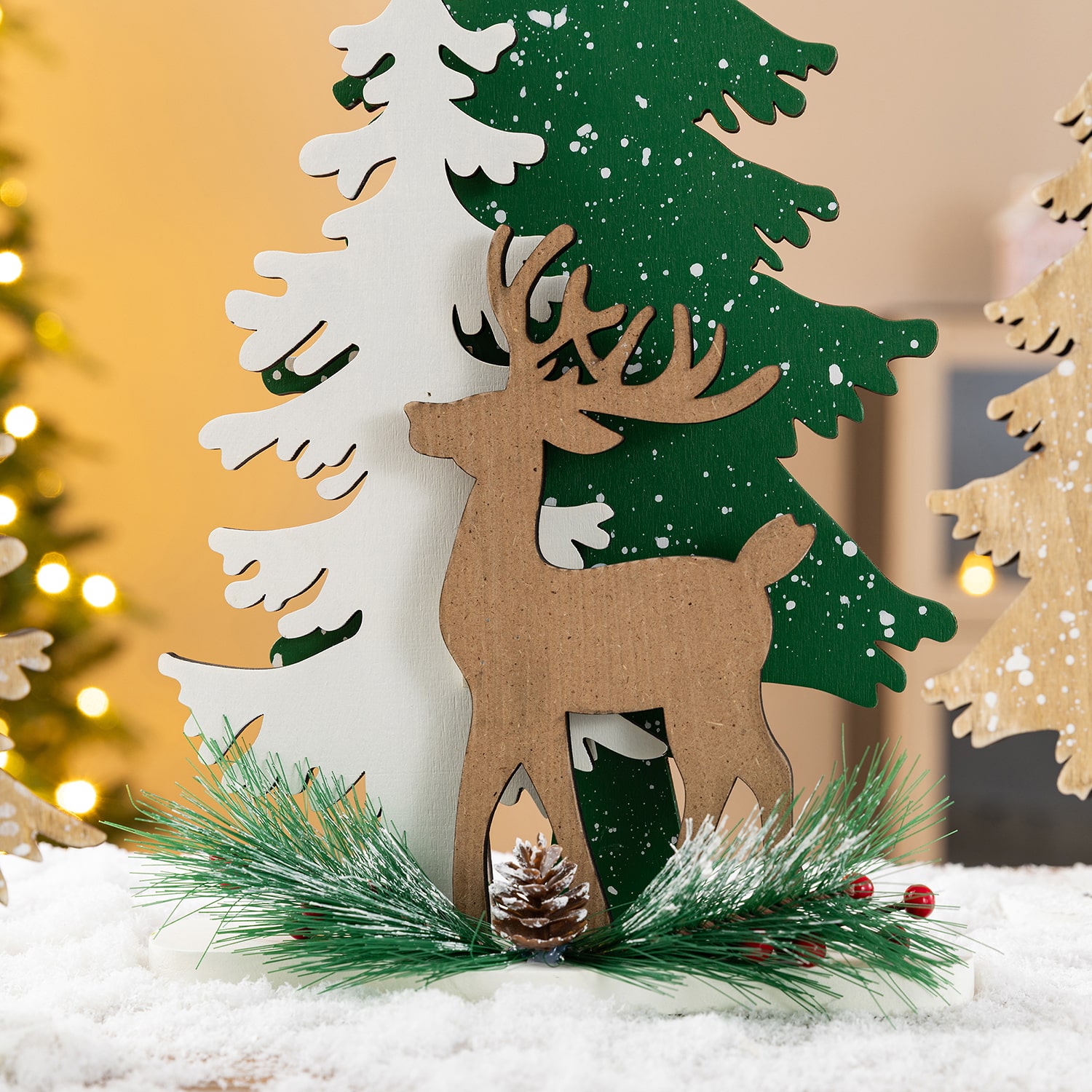 Glitzhome Wooden Reindeern Table Christmas Tree
