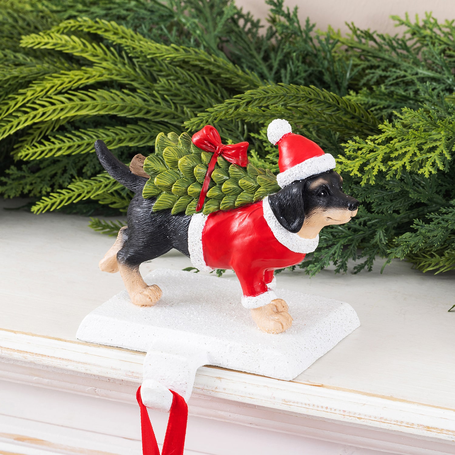 Glitzhome Resin Dachshund 2-pc. Christmas Stocking Holder