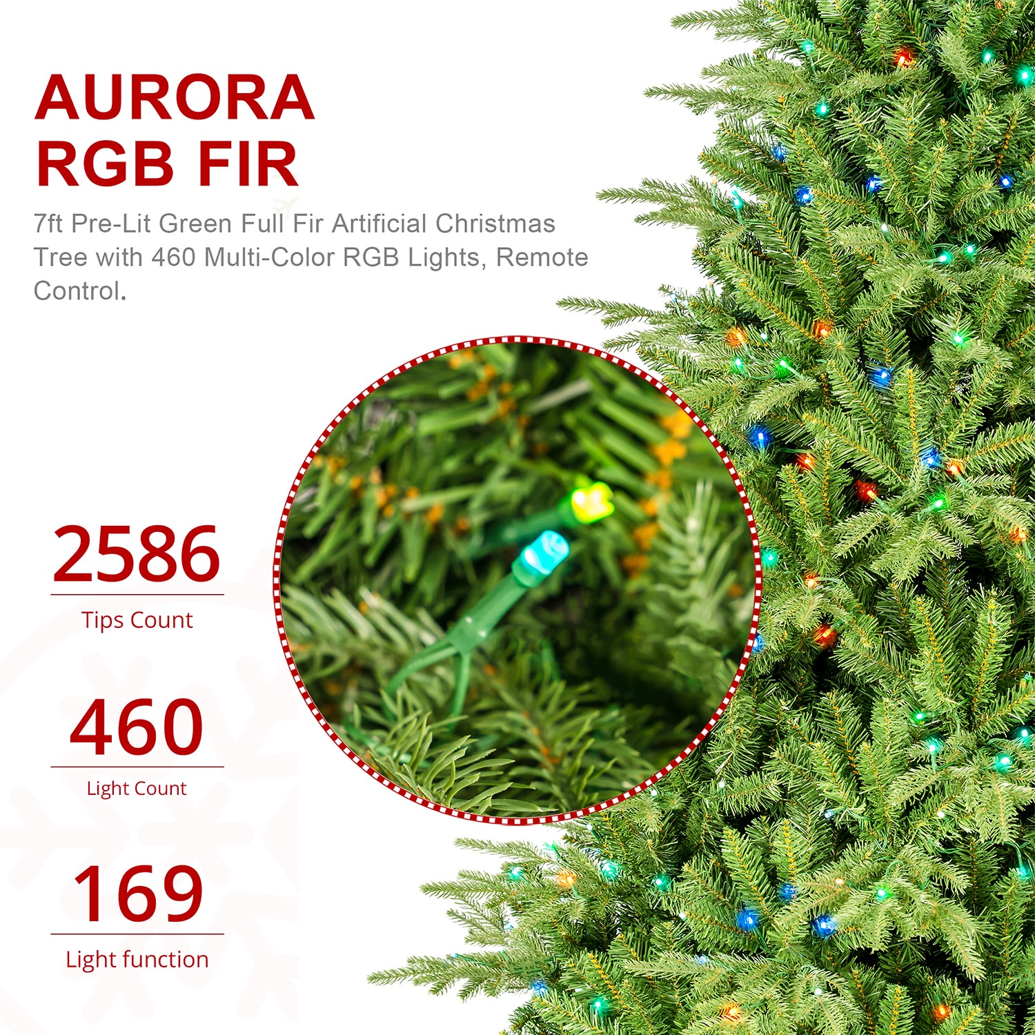 Glitzhome 7ft Pre-Lit Full Fir Artificial 7 Foot Pre-Lit Multi-Function Lights Fir Christmas Tree