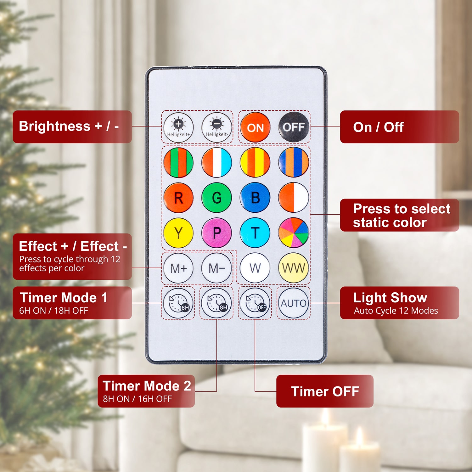 Glitzhome 7ft Pre-Lit Full Fir Artificial 7 Foot Pre-Lit Multi-Function Lights Fir Christmas Tree