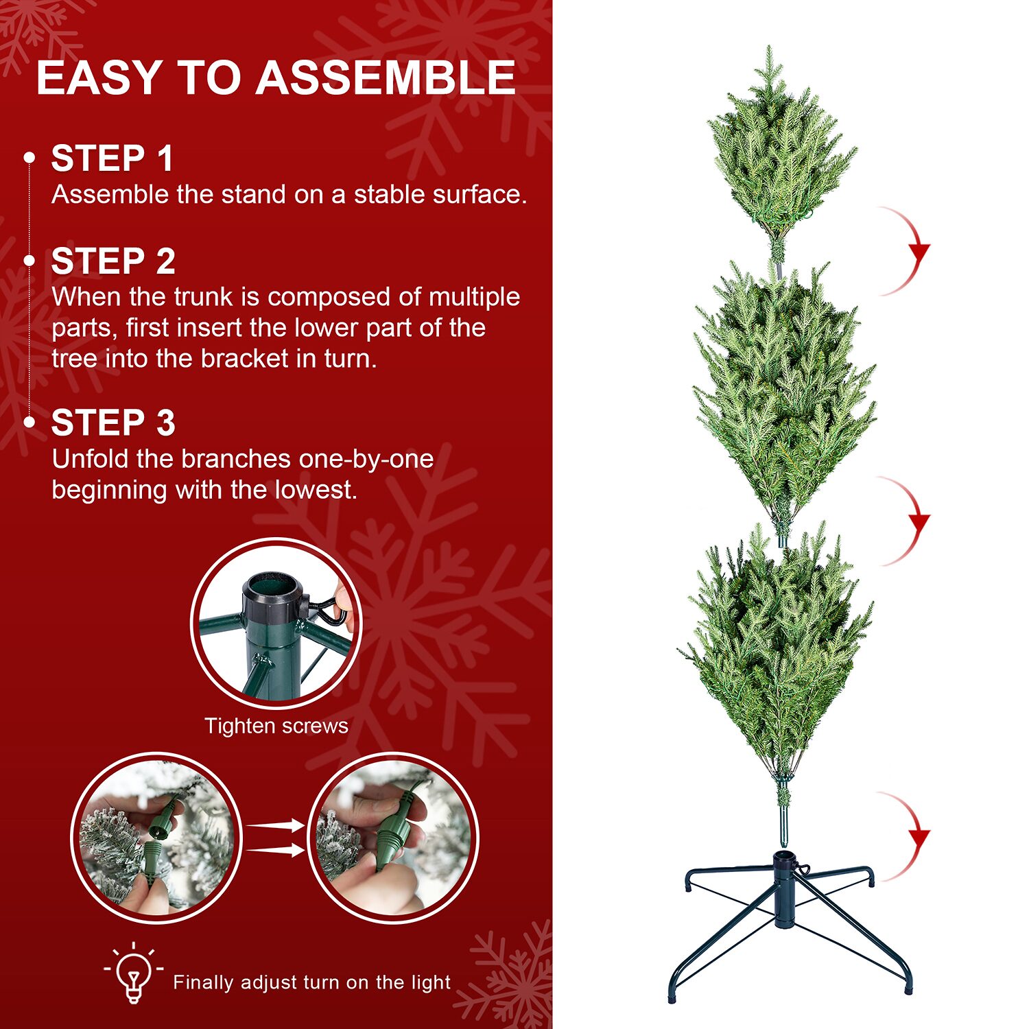 Glitzhome 7ft Pre-Lit Full Fir Artificial 7 Foot Pre-Lit Multi-Function Lights Fir Christmas Tree