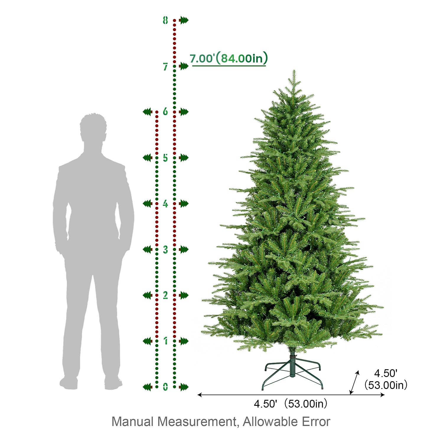 Glitzhome 7ft Pre-Lit Full Fir Artificial 7 Foot Pre-Lit Multi-Function Lights Fir Christmas Tree