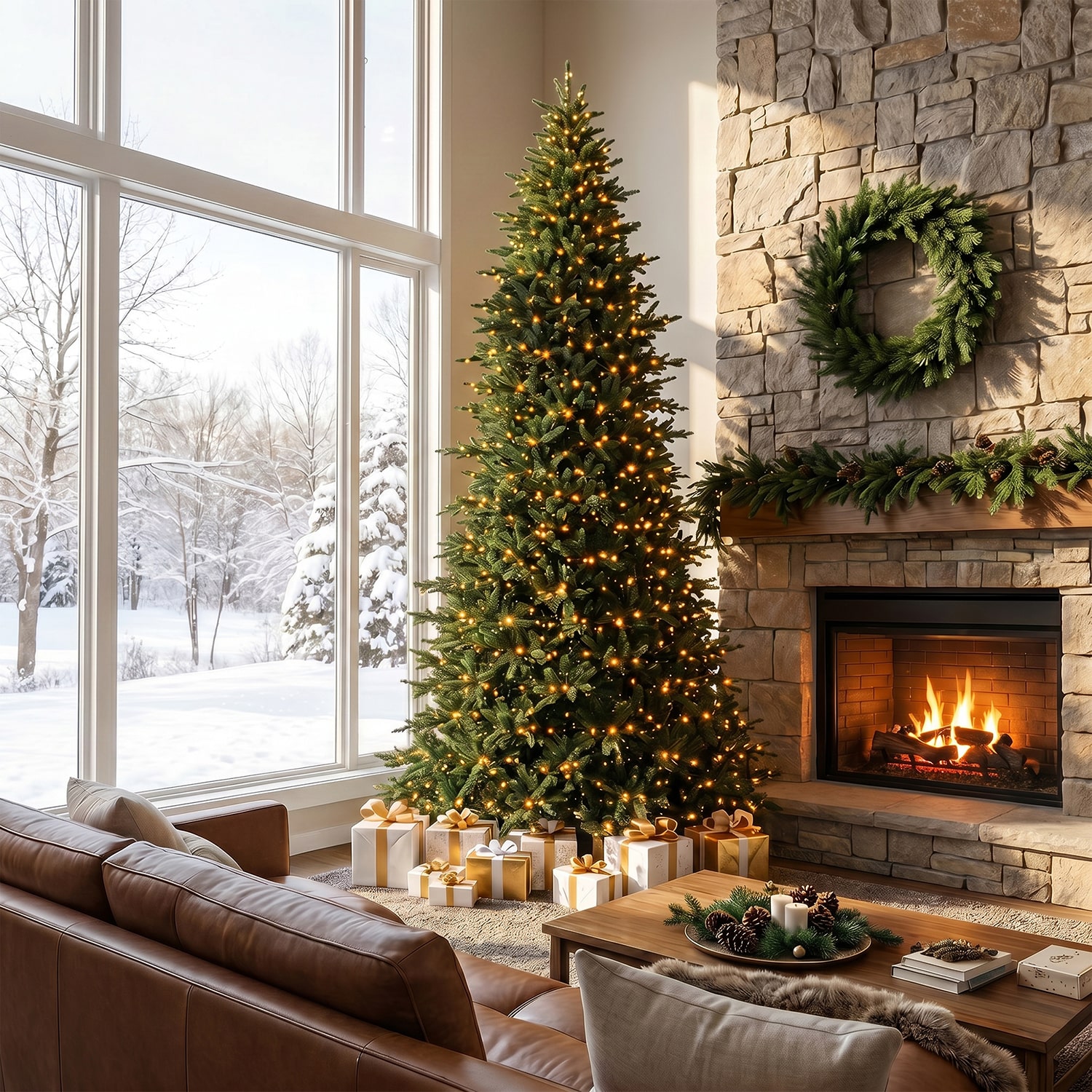 Glitzhome Artificial 11 Foot Pre-Lit Multi-Function Lights Fir Christmas Tree