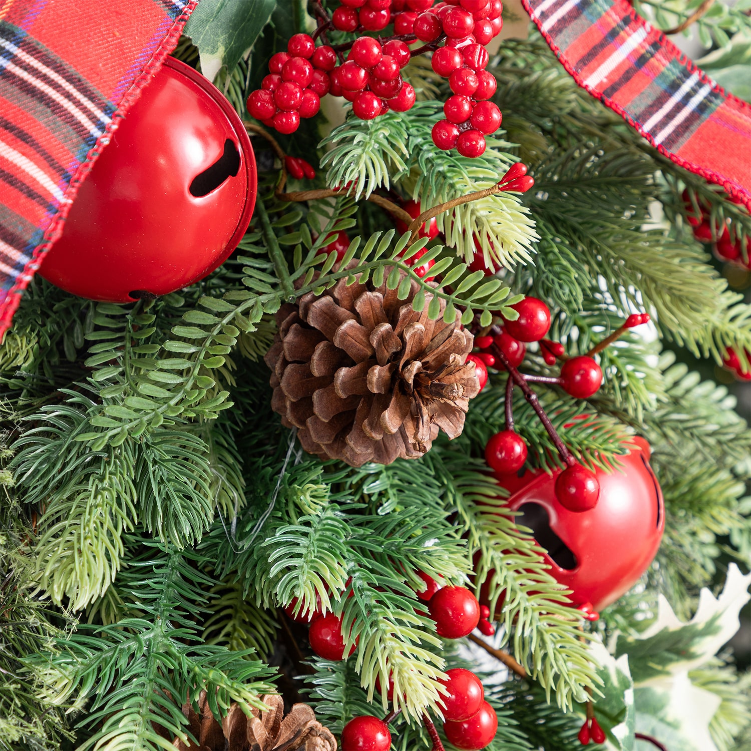 Glitzhome Bell Pinecone & Berry Bow Floral Arrangement