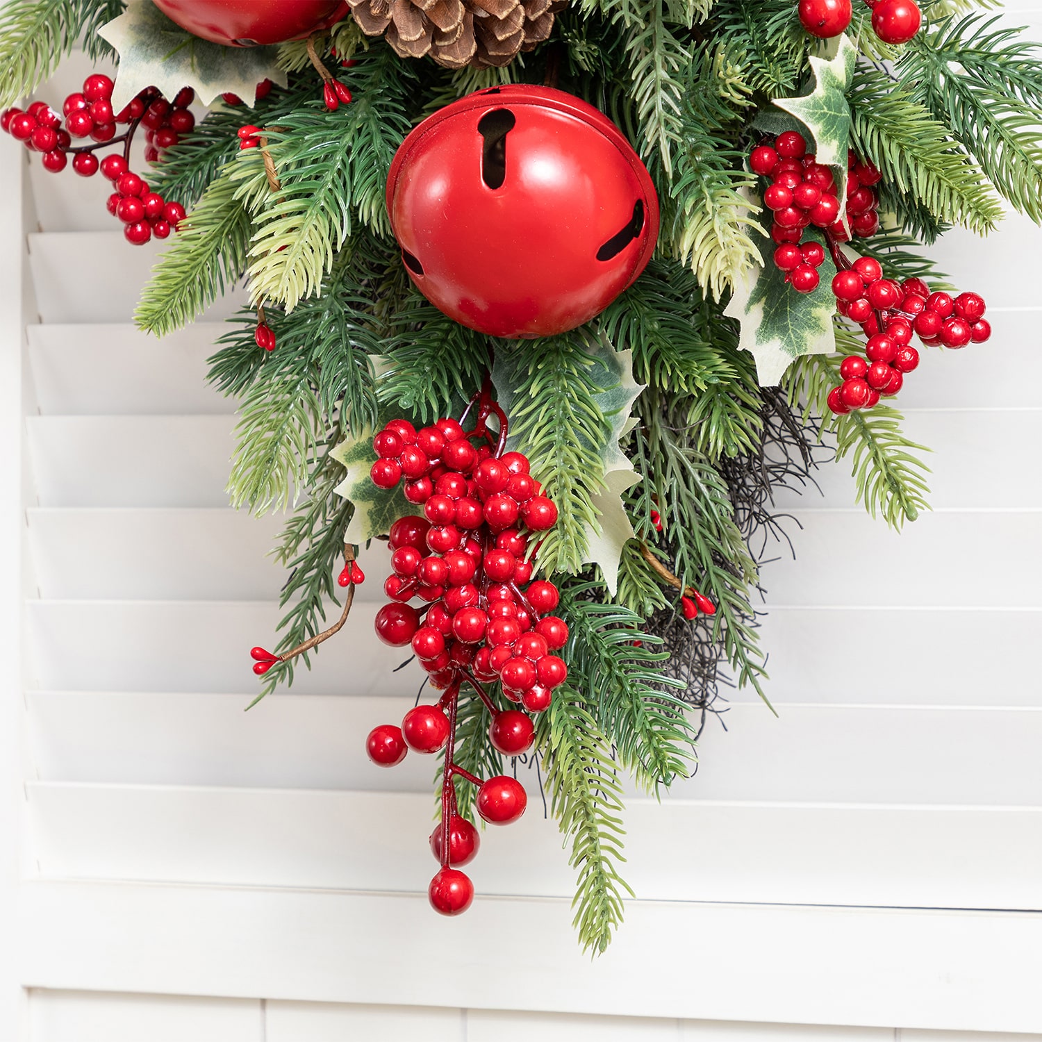 Glitzhome Bell Pinecone & Berry Bow Floral Arrangement