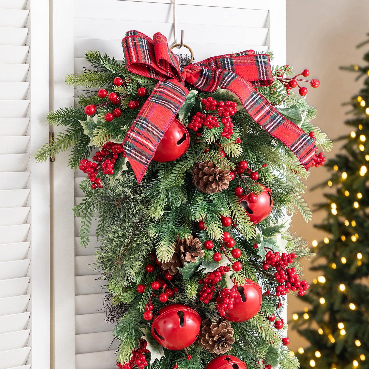 Glitzhome Bell Pinecone & Berry Bow Floral Arrangement