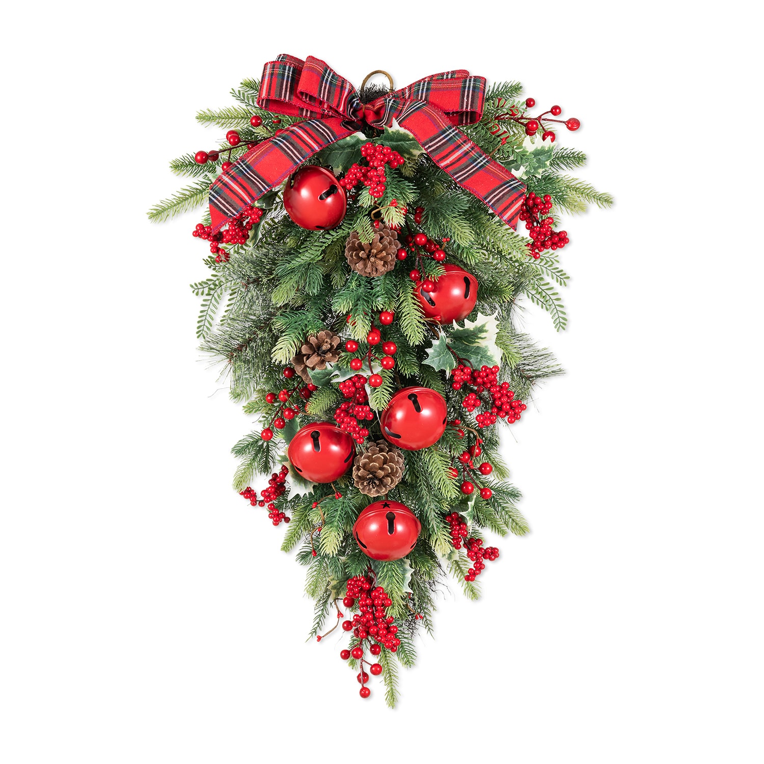 Glitzhome Bell Pinecone & Berry Bow Floral Arrangement