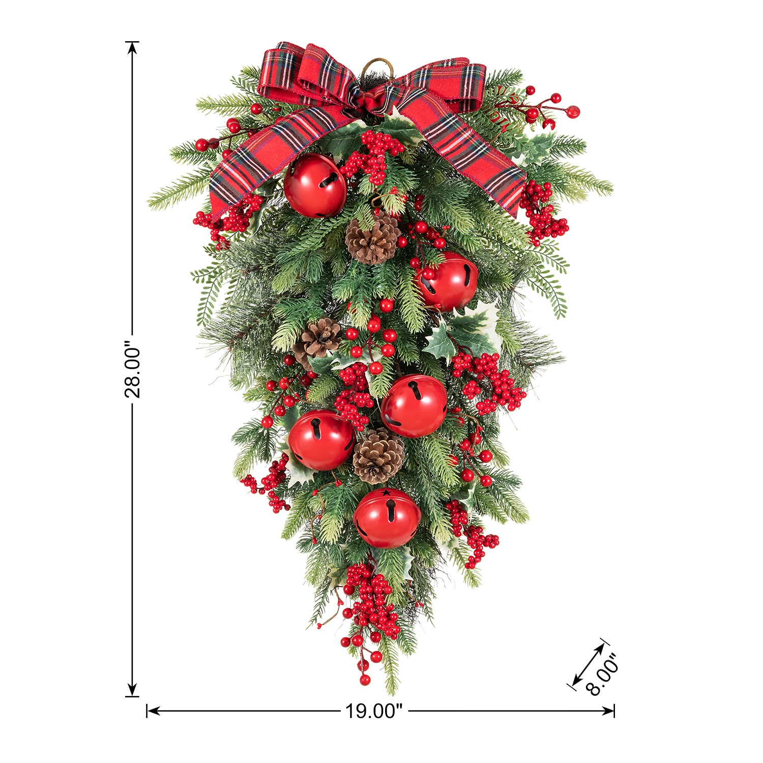 Glitzhome Bell Pinecone & Berry Bow Floral Arrangement