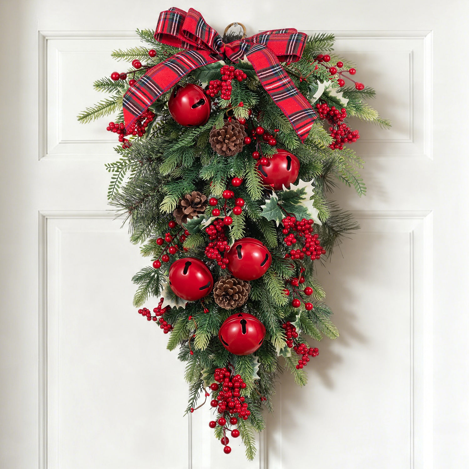 Glitzhome Bell Pinecone & Berry Bow Floral Arrangement
