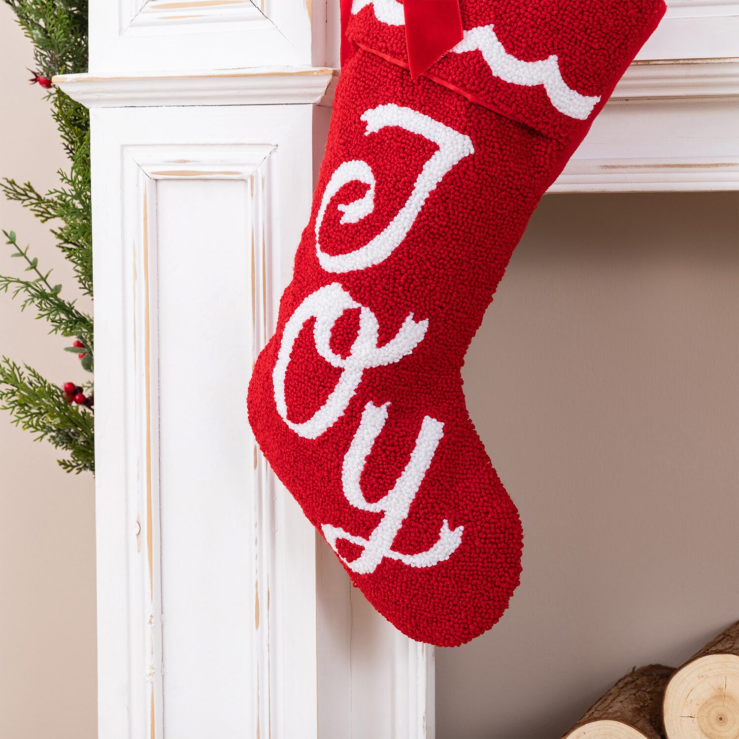 Glitzhome 21" Hooked Joy Knit Christmas Stocking
