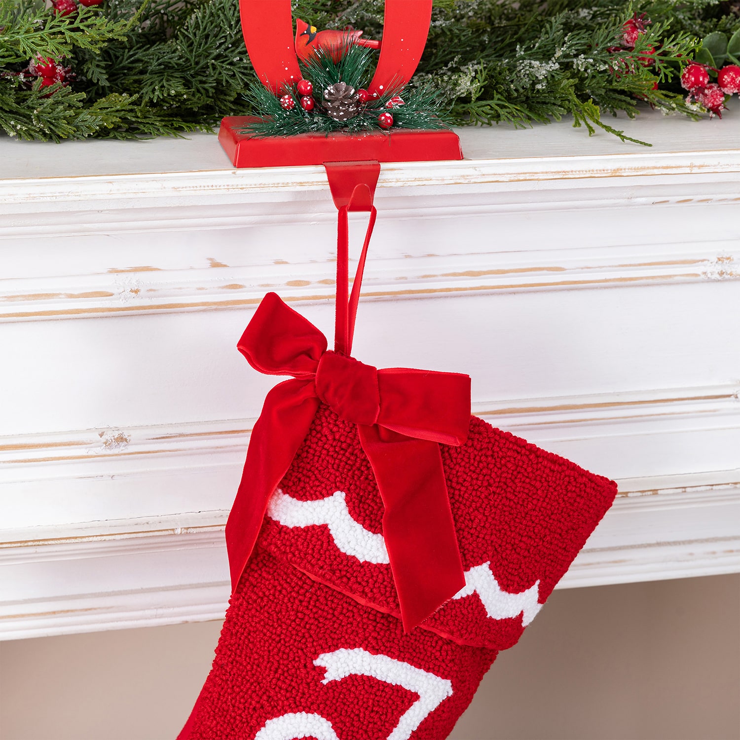 Glitzhome 21" Hooked Joy Knit Christmas Stocking