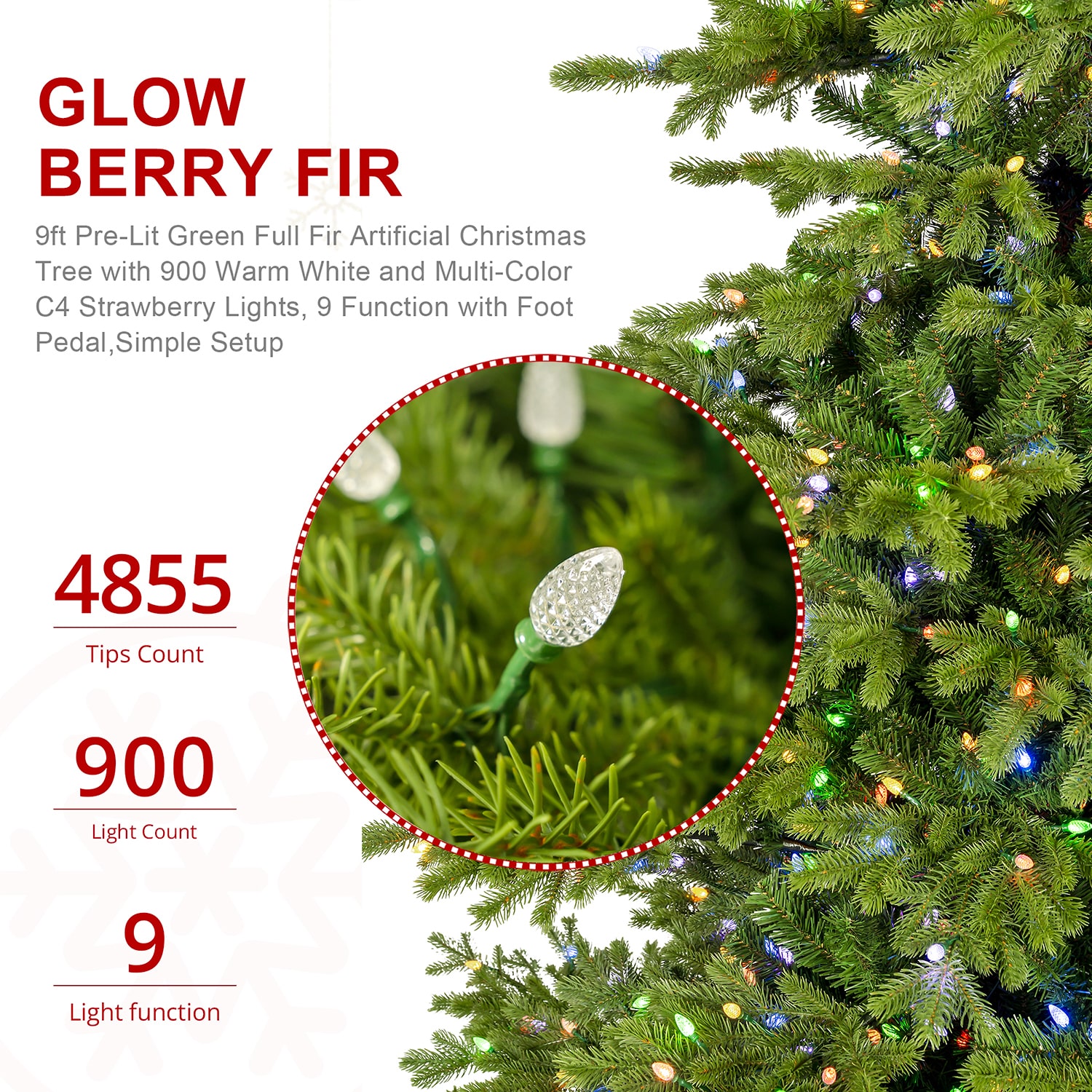 Glitzhome 9ft Pre-Lit Fir Artificial 9 Foot Pre-Lit Multi-Function Lights Fir Christmas Tree